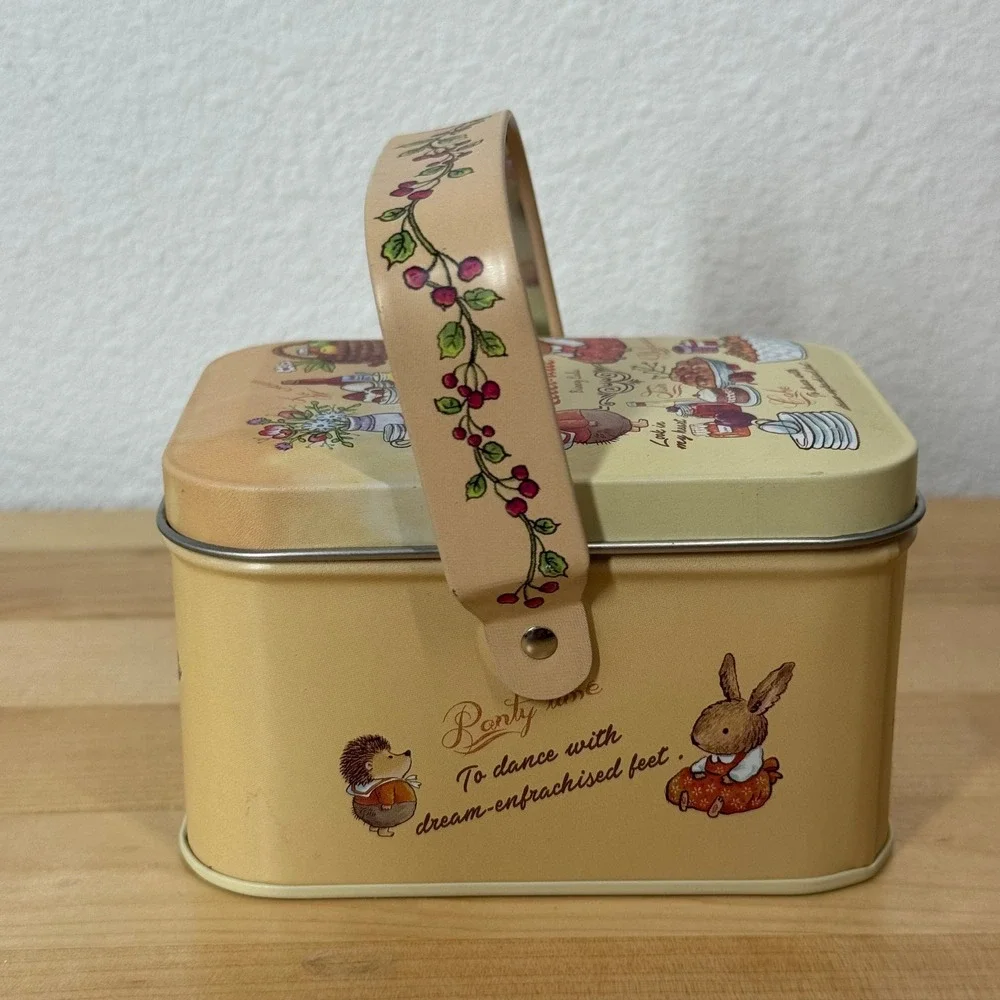 NEW Bunny Lulu Light Blue Faux Fur Rabbit Keychain Decorative Picnic Metal Tin